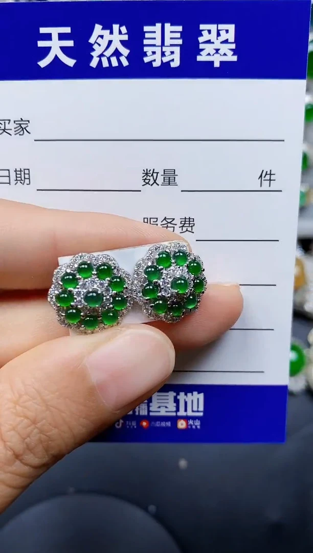 翡翠银S925镶嵌耳饰0072