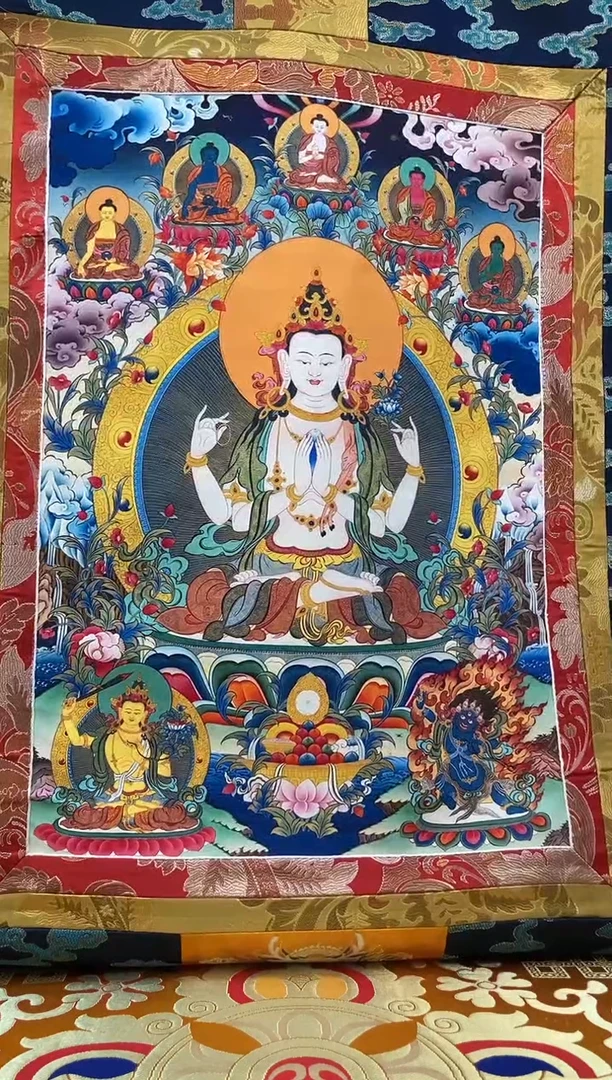 【闪购商品】卷轴画矿物质喷绘  四臂观音1.3m蓝色水波纹