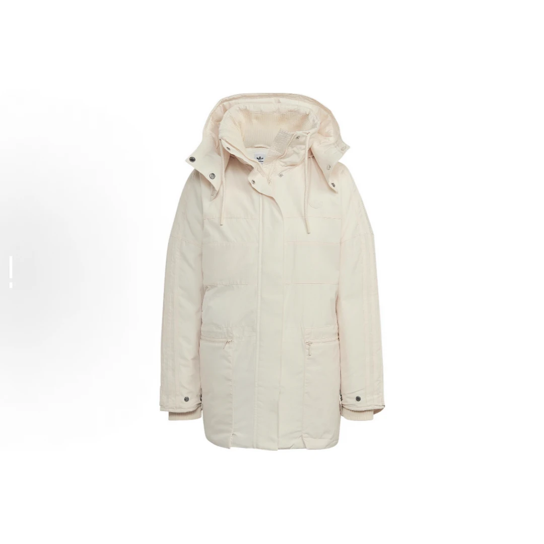adidas originals Parka 纯色拉链连帽派克棉服 女款 白色HK5249