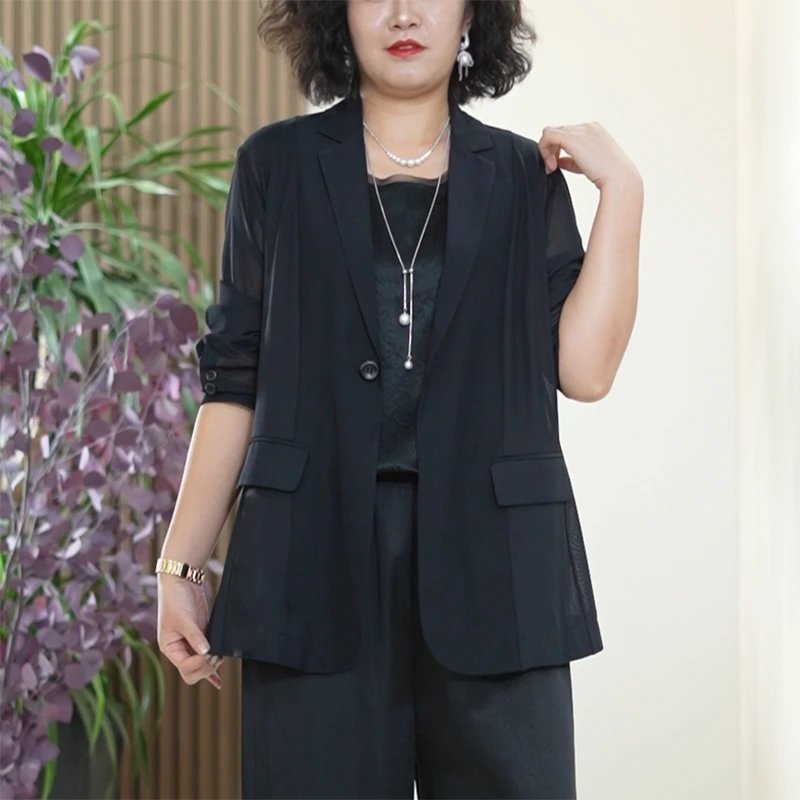 加捻网纹西装外套冰肌凉感高弹力顺滑大码挺括时尚夏季防晒西服女