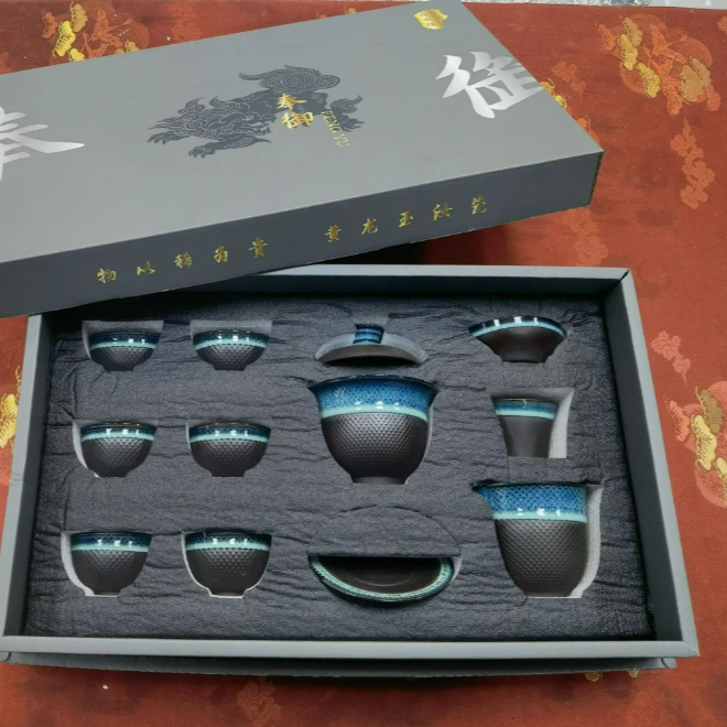 清山陶也商品链接@@陶瓷窑变奉御跳刀三才盖碗茶具带礼盒