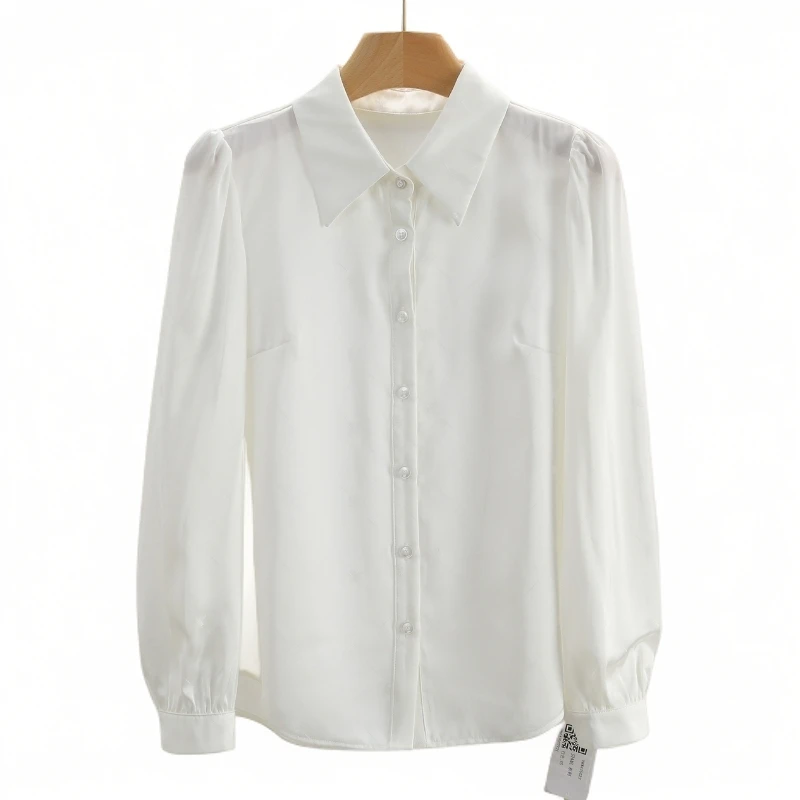 F1165-【妮】简约纯色宽松舒适长袖百搭衬衫#YBX47S022