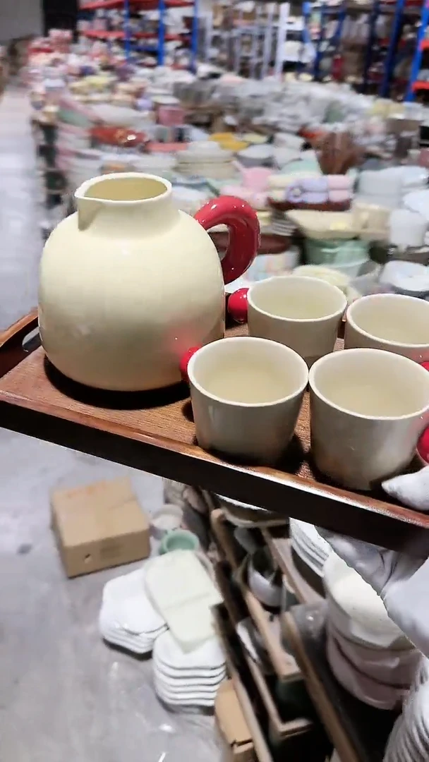 【闪购商品】瓷片5件套 茶壶和4个杯 不带木托微瑕