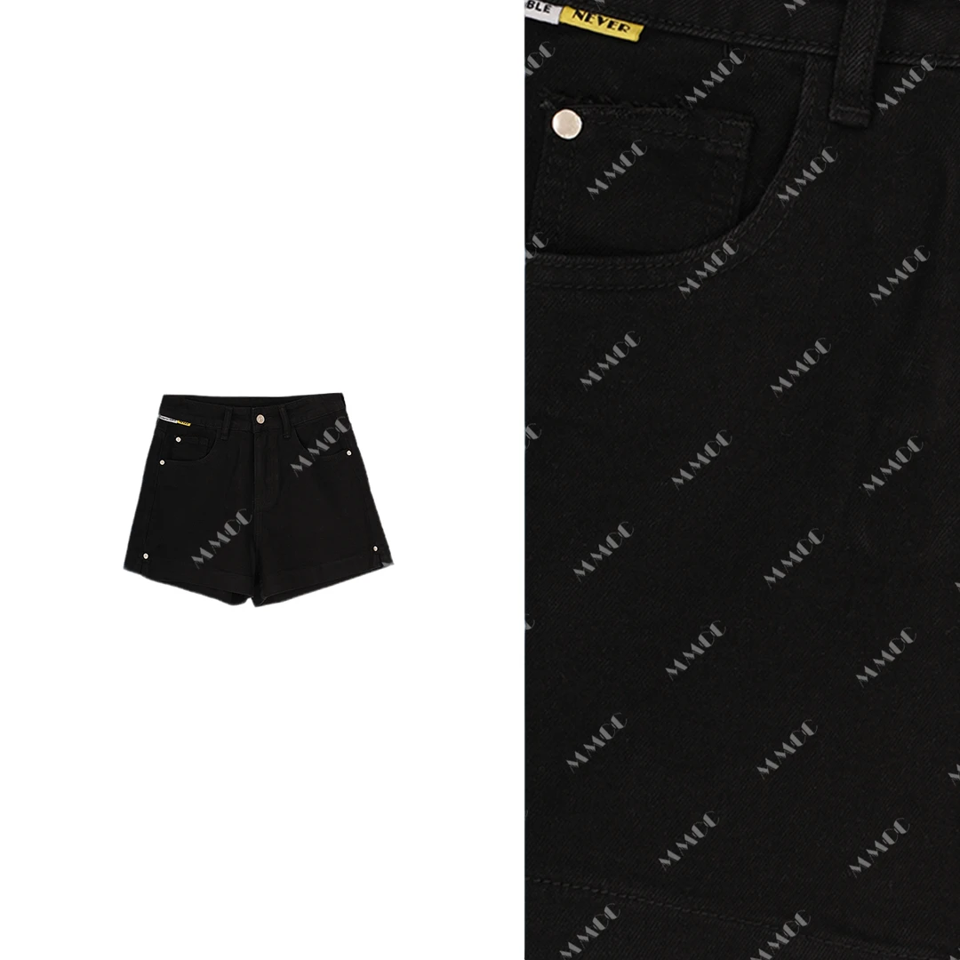 【墨影】新中式国风2025夏季新款黑色牛仔短裤G8222