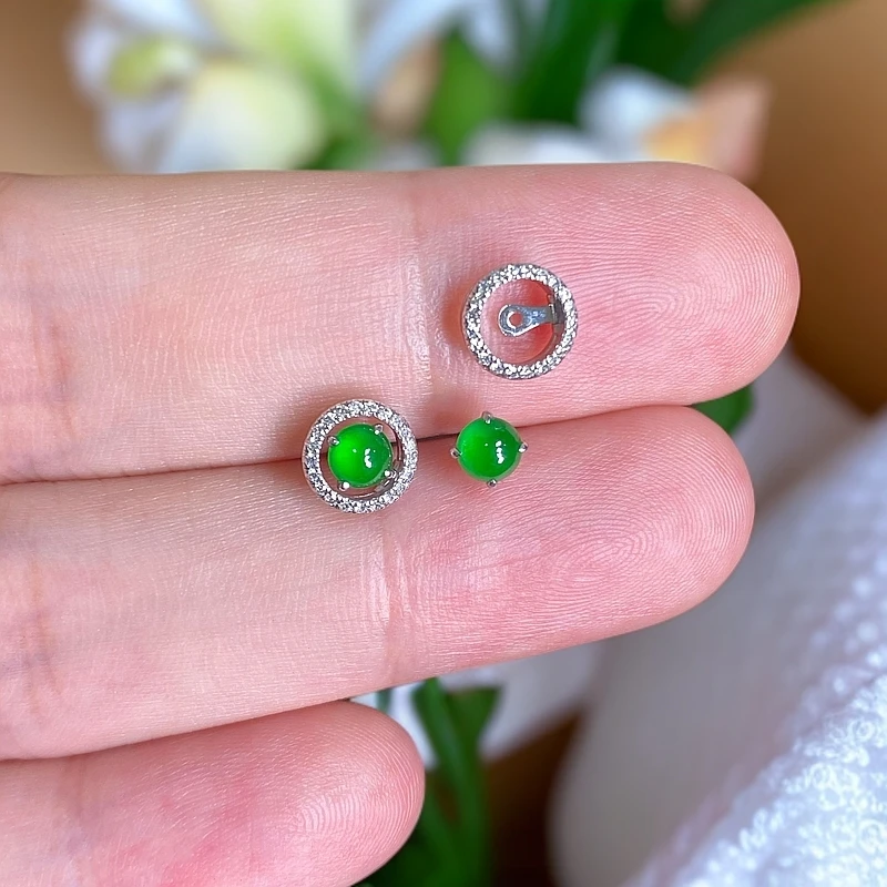 缅甸天然翡翠A货耳钉（敏镶嵌费专拍）