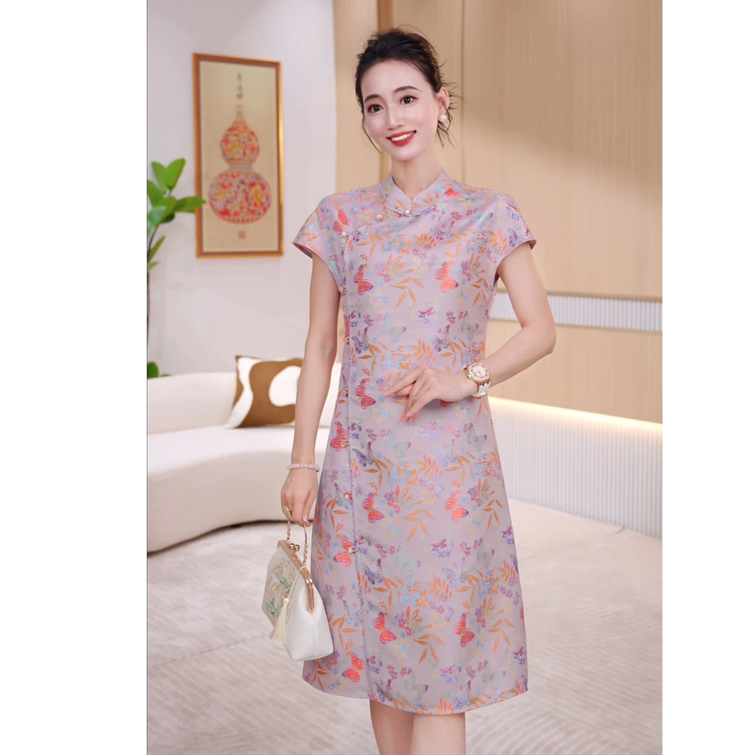 【彩蝶- 大齐原版正品】夏爆款宽松透气新中式旗袍裙女装JX0065