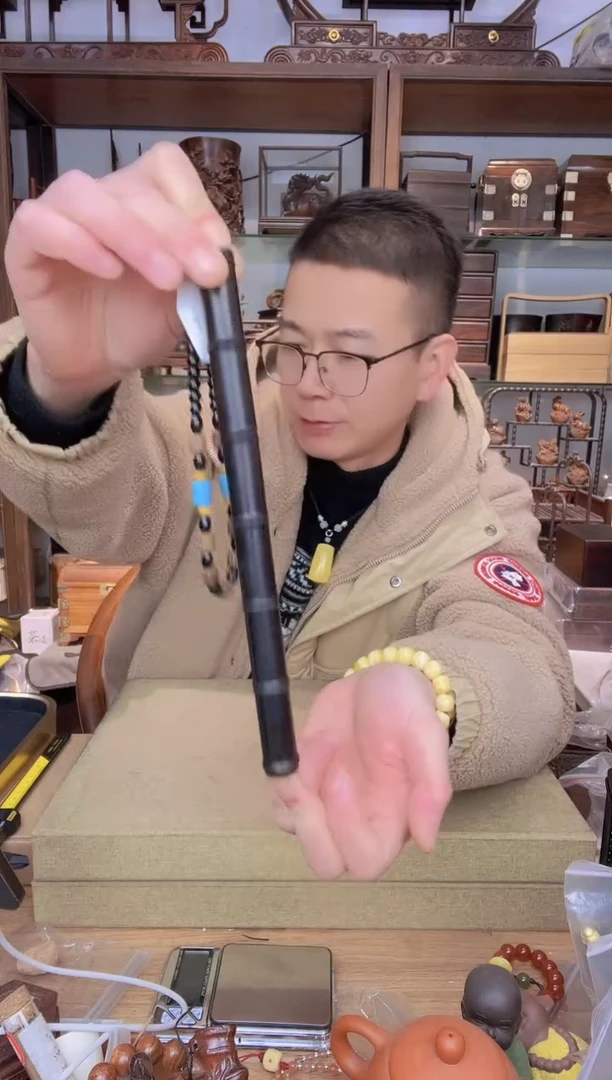 【闪购商品】乌木类书架156紫光檀竹节线香筒带香插  瑕疵