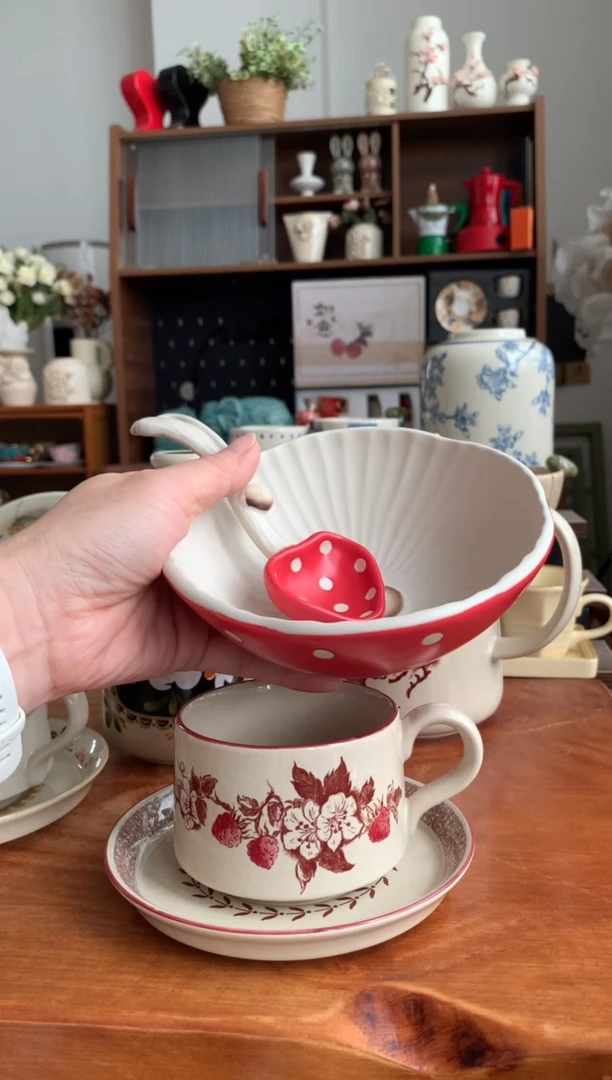瓷蘑菇6寸碗+蘑菇勺
