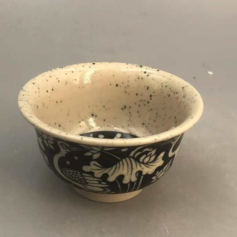 【占春生窑】蜜色釉一路莲科小压手杯