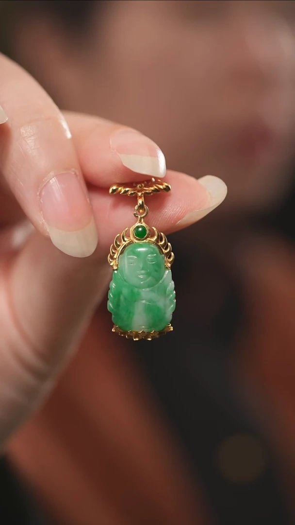吊坠(不含链)银S925镶嵌翡翠925银翡翠佛公吊坠