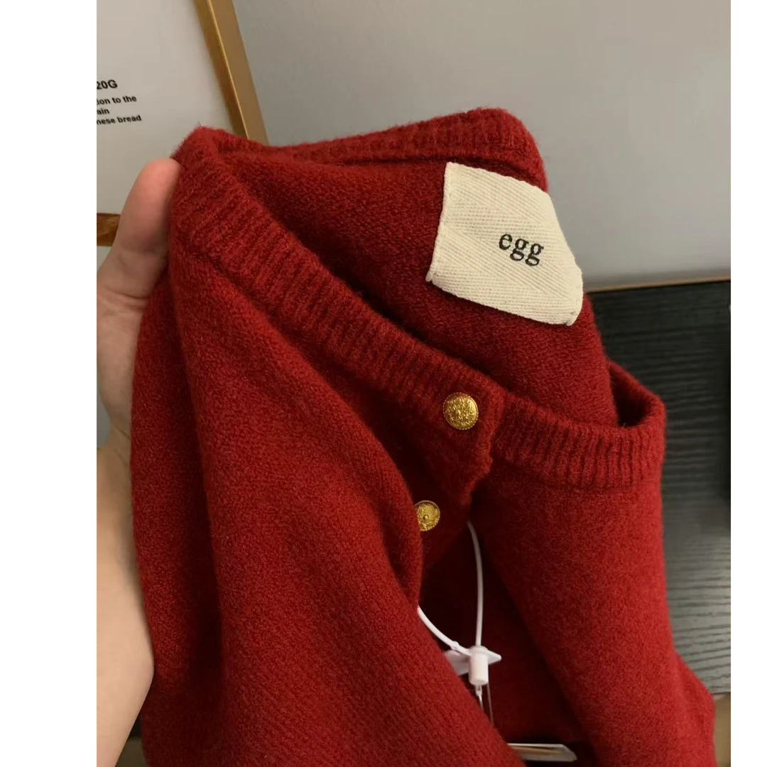 1301长袖针织衫纯色羊毛衣秋冬单排金扣韩系上衣