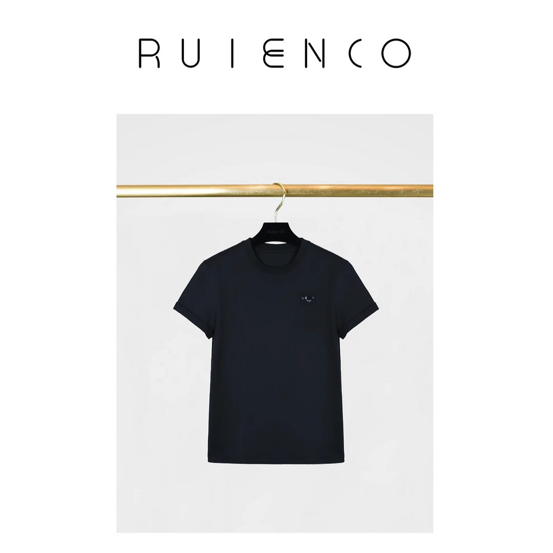 RuienCo. 绣标T 长绒棉手工珠片绣时尚百搭夏短袖上衣