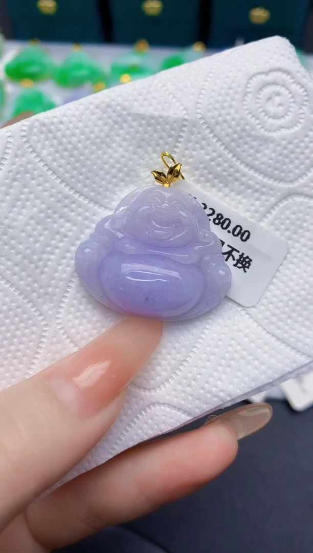 颈饰18K金镶嵌翡翠缅甸天然翡翠A货