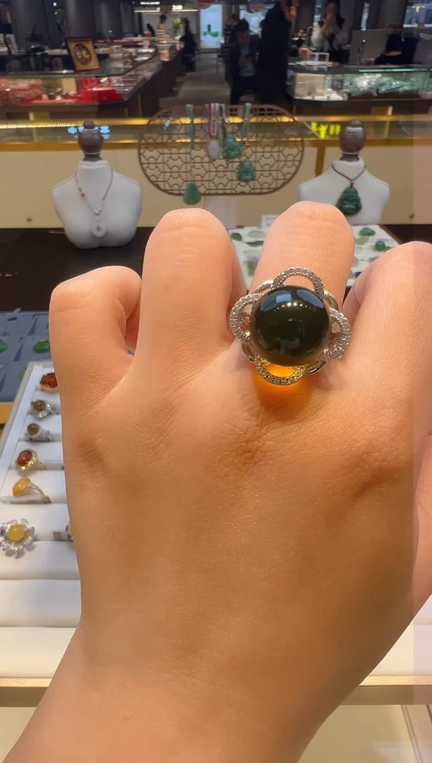 【闪购商品】蓝珀戒指银S925镶嵌36//////////
