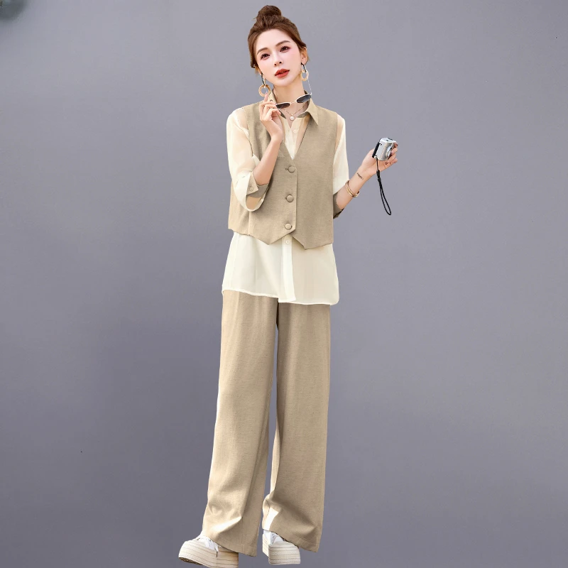 衬衫阔腿裤穿搭一整套女两件套2025新款春夏休闲洋气时尚减龄套装