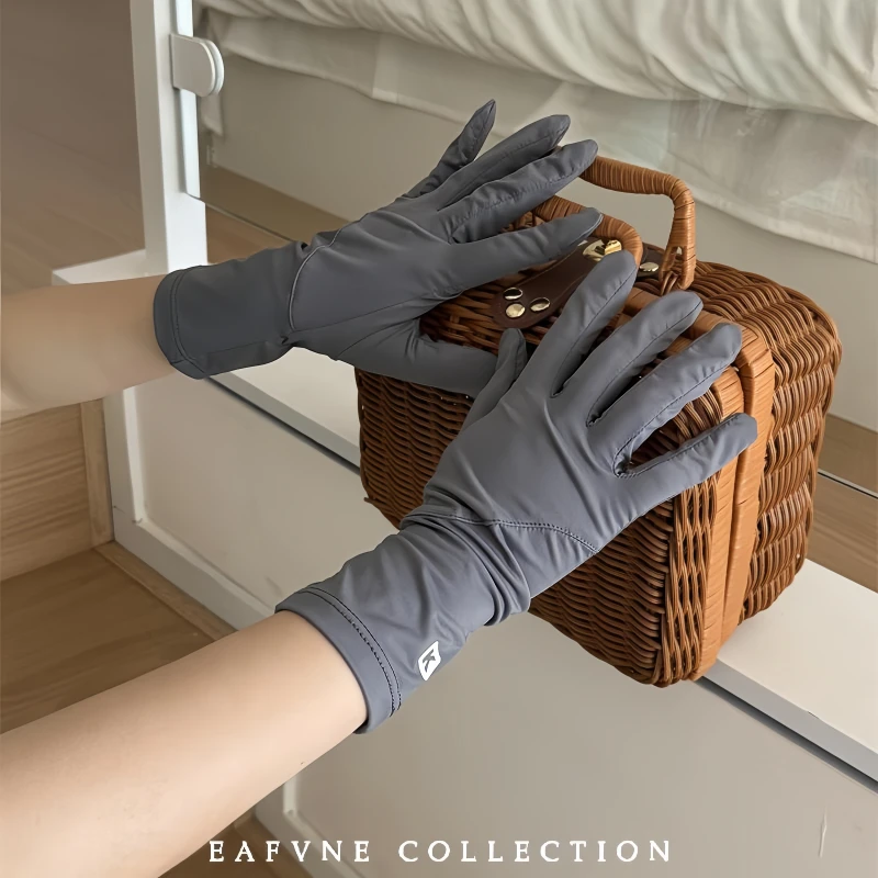 研小白冰丝防晒手套女士夏季新款加长凉感UV防紫外线可触屏休闲手