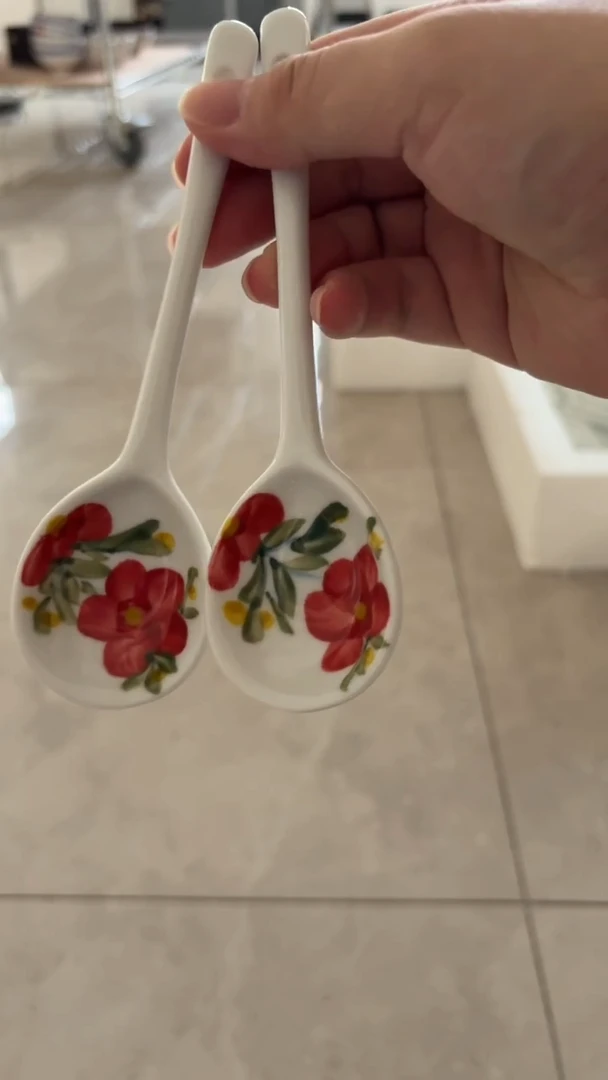 瓷片景德镇高温陶瓷食品级手绘釉中彩-长柄勺子