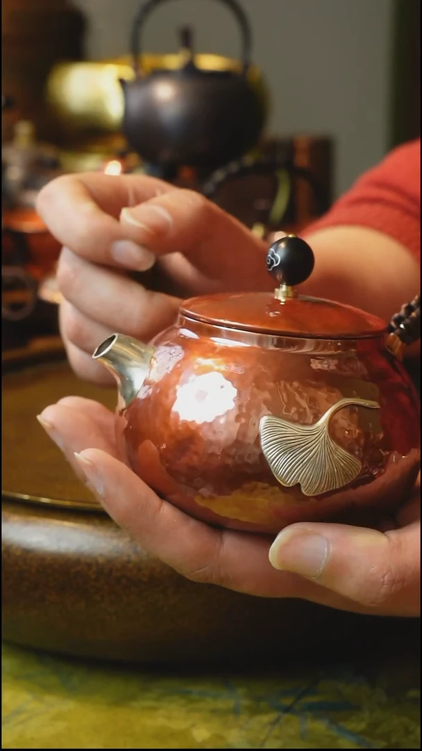 纯紫铜银嘴千秋大叶泡茶壶