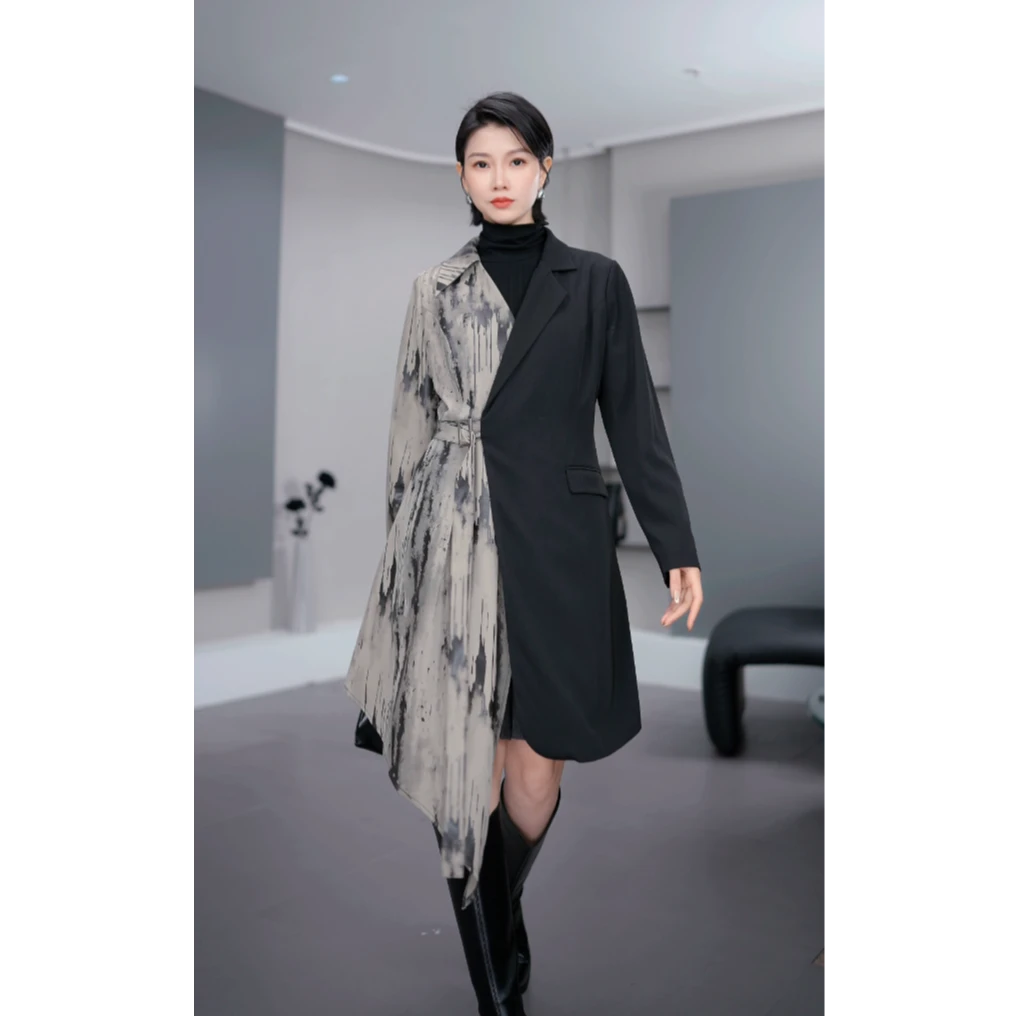 鑫鑫2025秋冬季新款小众炸街高级感女装复古拼接AB面连衣裙6809