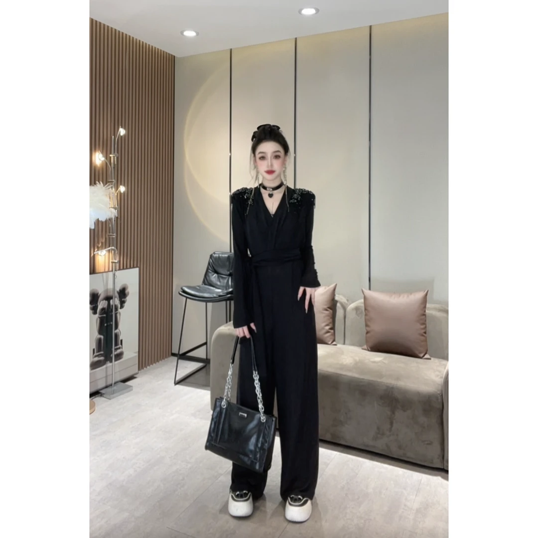 XQ1020【串珠套装】新春高级感连体服重工手工串珠修身百搭连体衣