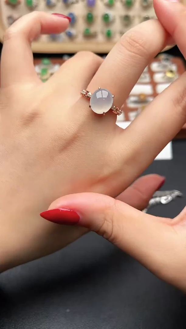 银S925镶嵌戒指翡翠一物一证一礼盒