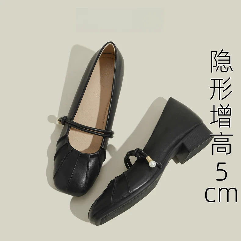 内增高玛丽珍3233春秋新款方头一字带珍珠小香风配裙子小码单鞋女