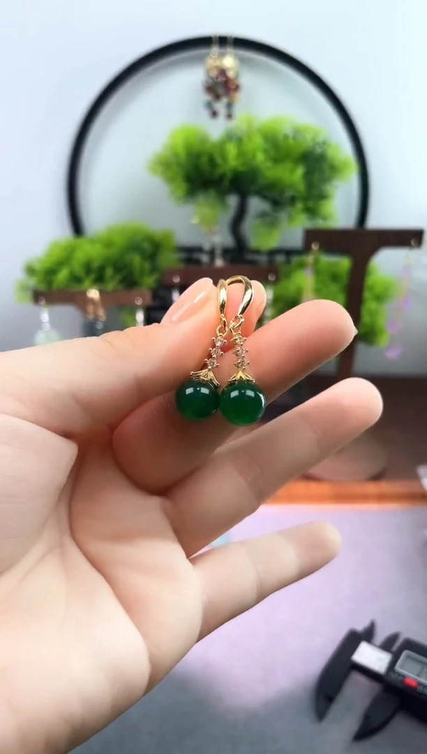 银S925镶嵌和田玉耳饰221000