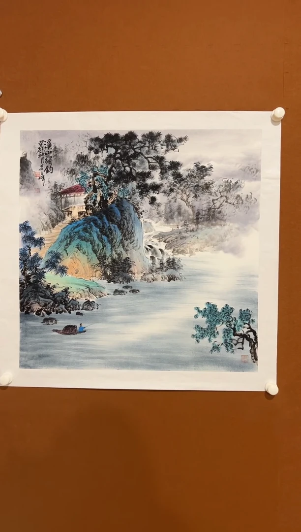 国画李文峰四尺斗方仿古青绿
