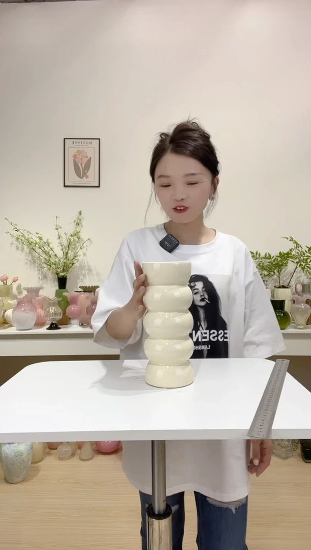 节节高奶黄陶瓷花瓶