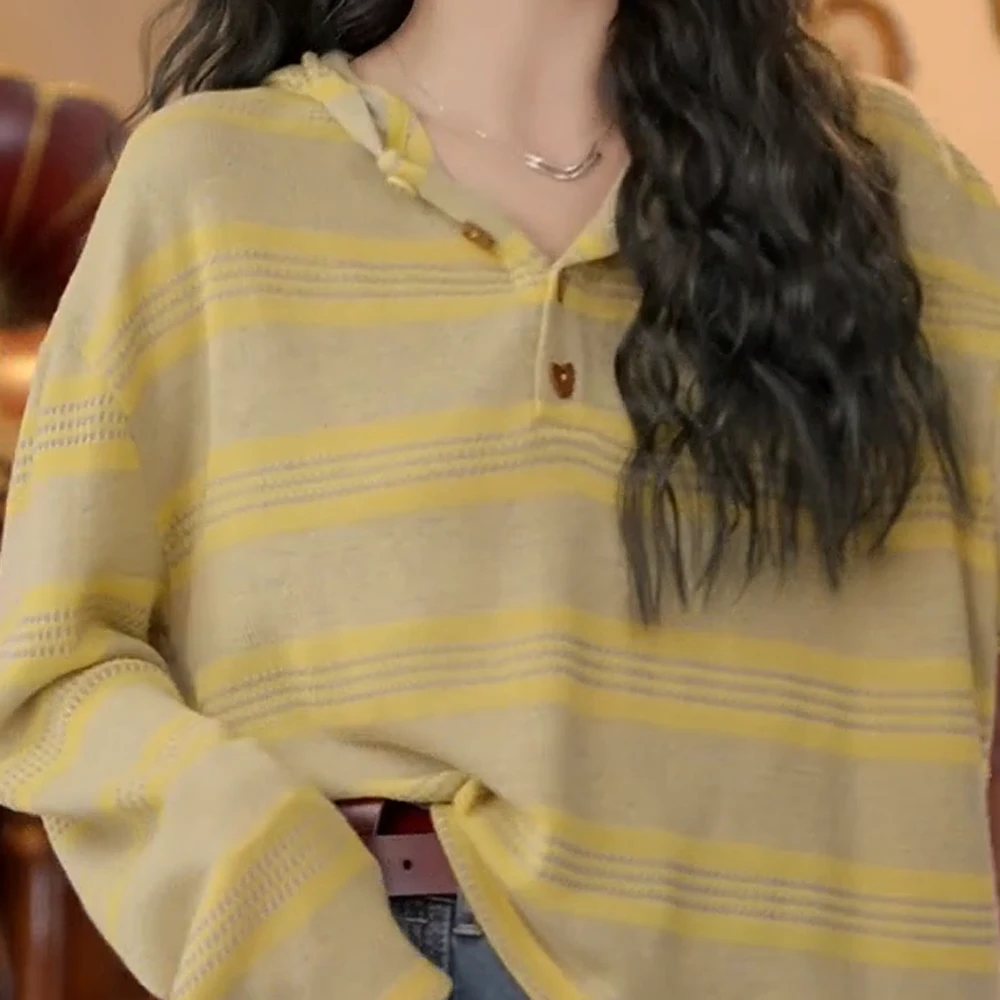 【柳风光影】港风复古条纹毛针织衫女显瘦百搭上衣C5821