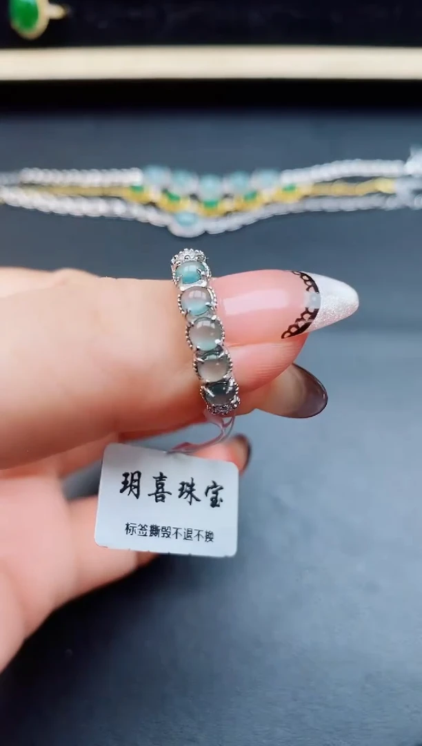 翡翠戒指银S925镶嵌50805