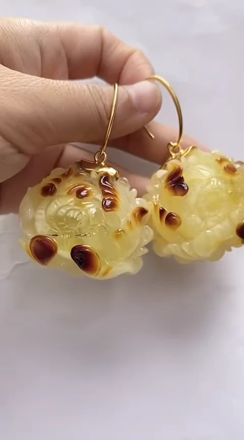 【闪购商品】琥珀裸石银S925镶嵌蜜蜡耳坠