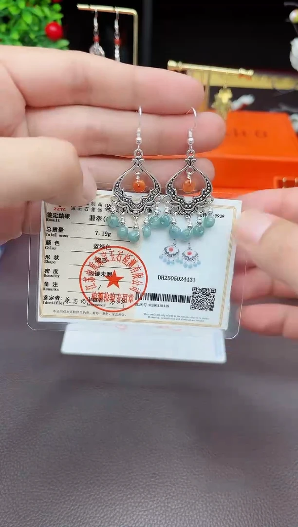 翡翠银S925镶嵌耳饰432000