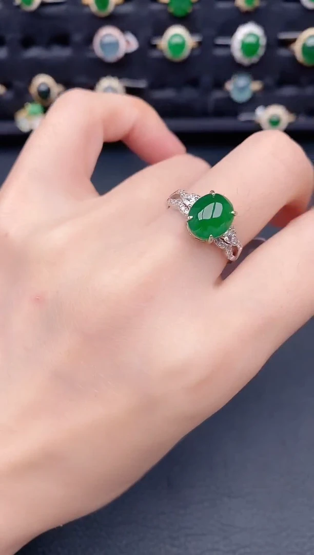 银S925镶嵌戒指翡翠天然a货翡翠569