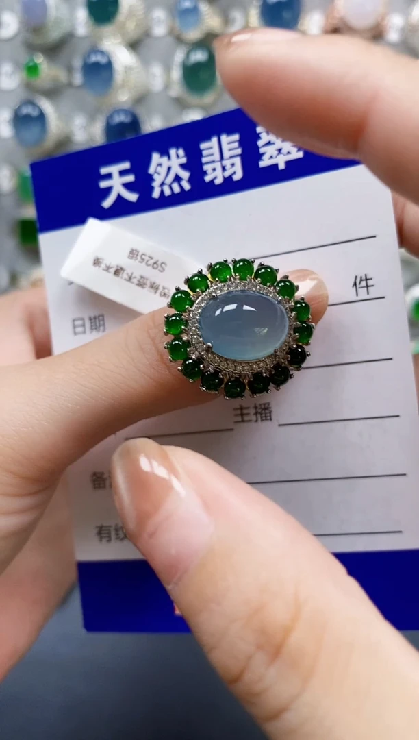 翡翠戒指银S925镶嵌0635