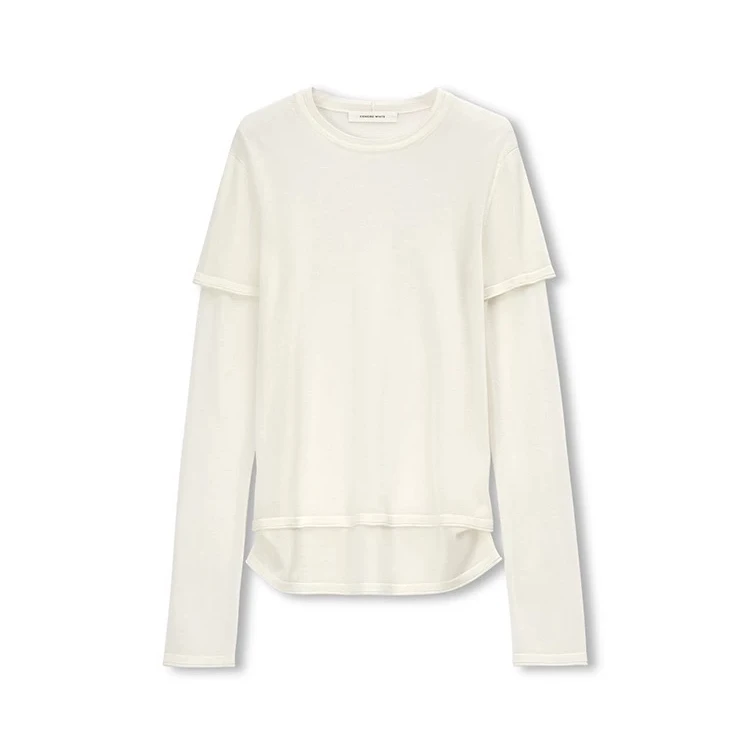 【CONCISE-WHITE】noundnound2025春季新款通勤简约双领假两件T恤女