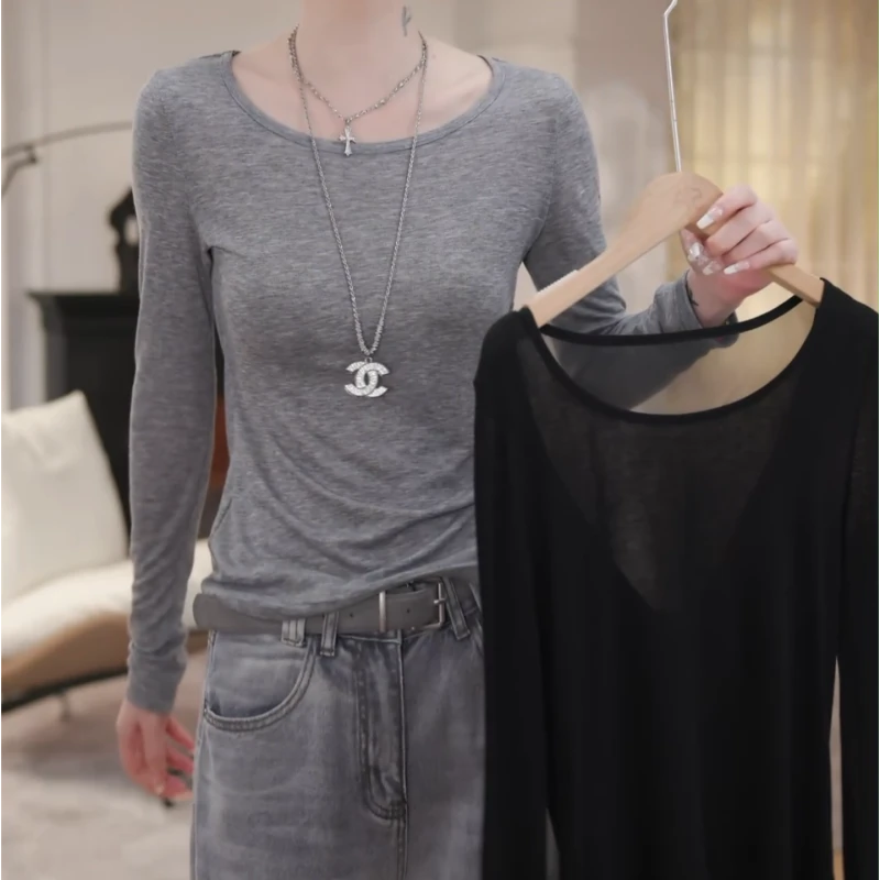 2025秋季洋气长袖t恤假两件内搭显瘦修身打底衫LK2502336