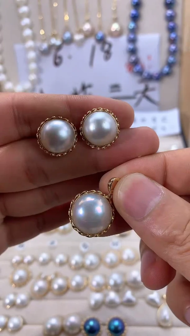 18K金镶嵌拼合珍珠（马贝珠）颈饰耳钉13吊坠17