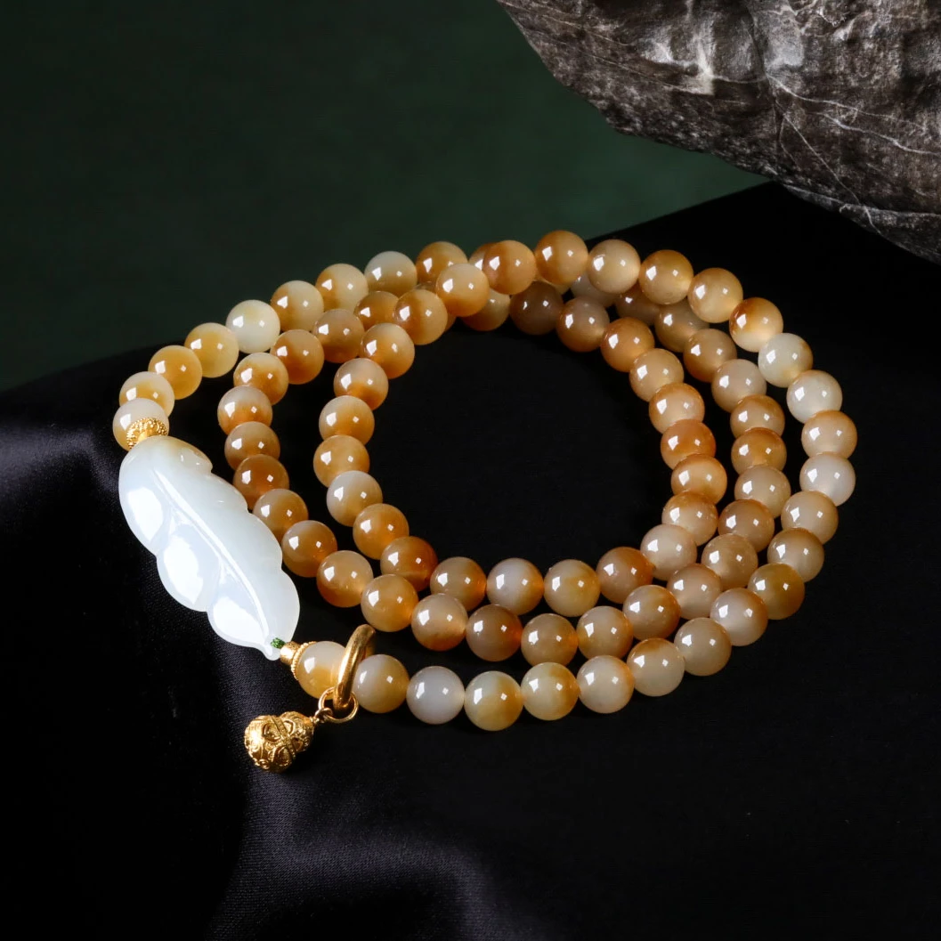 【意婵】《好个秋》6mm典藏级新疆和田玉且末糖白多圈手链18K金912953