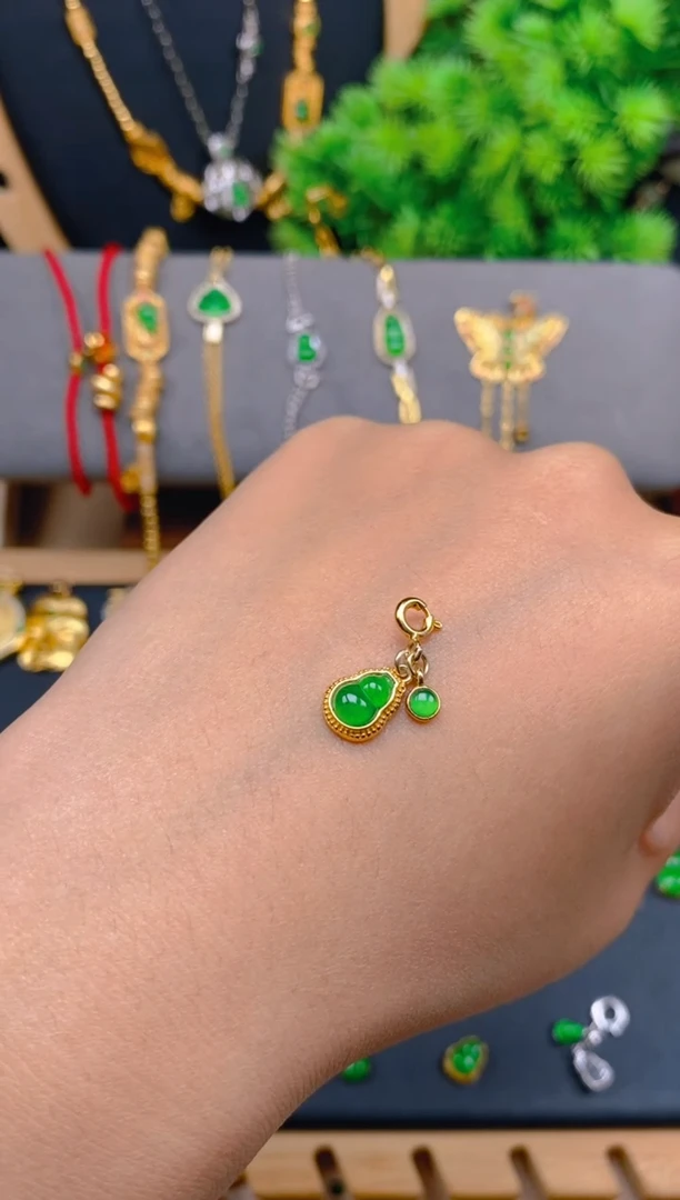 吊坠(不含链)银S925镶嵌翡翠蛋面葫芦万能扣