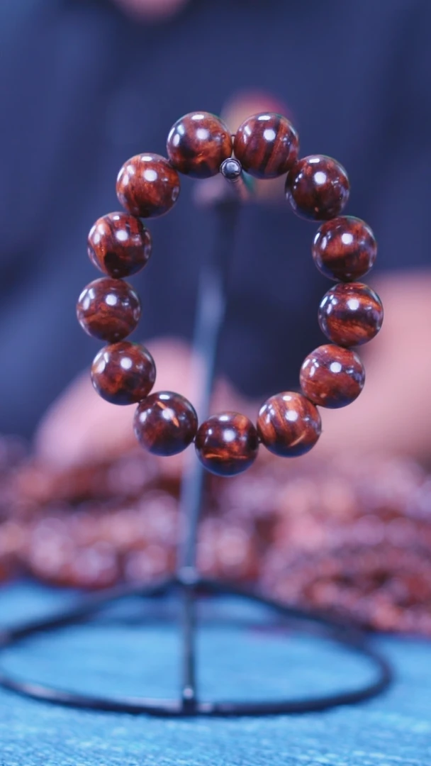 黄花梨/降香黄檀小*刚海南黄花梨龙胆水波纹1.8手串