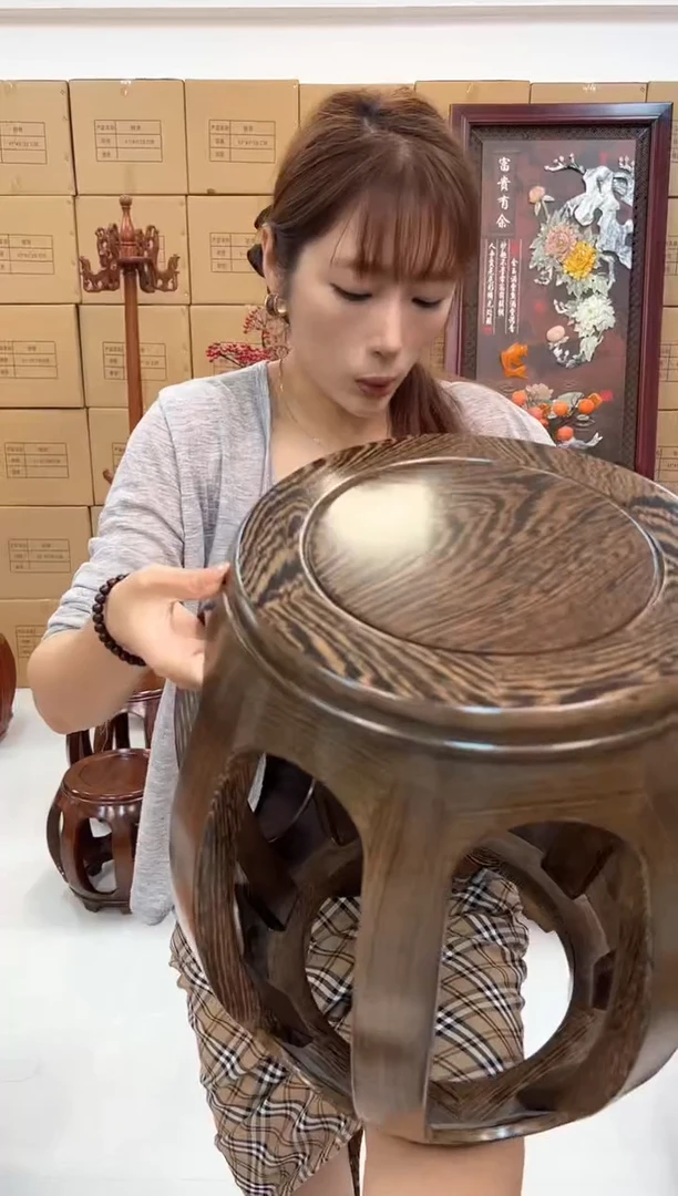 鸡翅木类家具国标鸡翅木大号鼓凳假一赔四