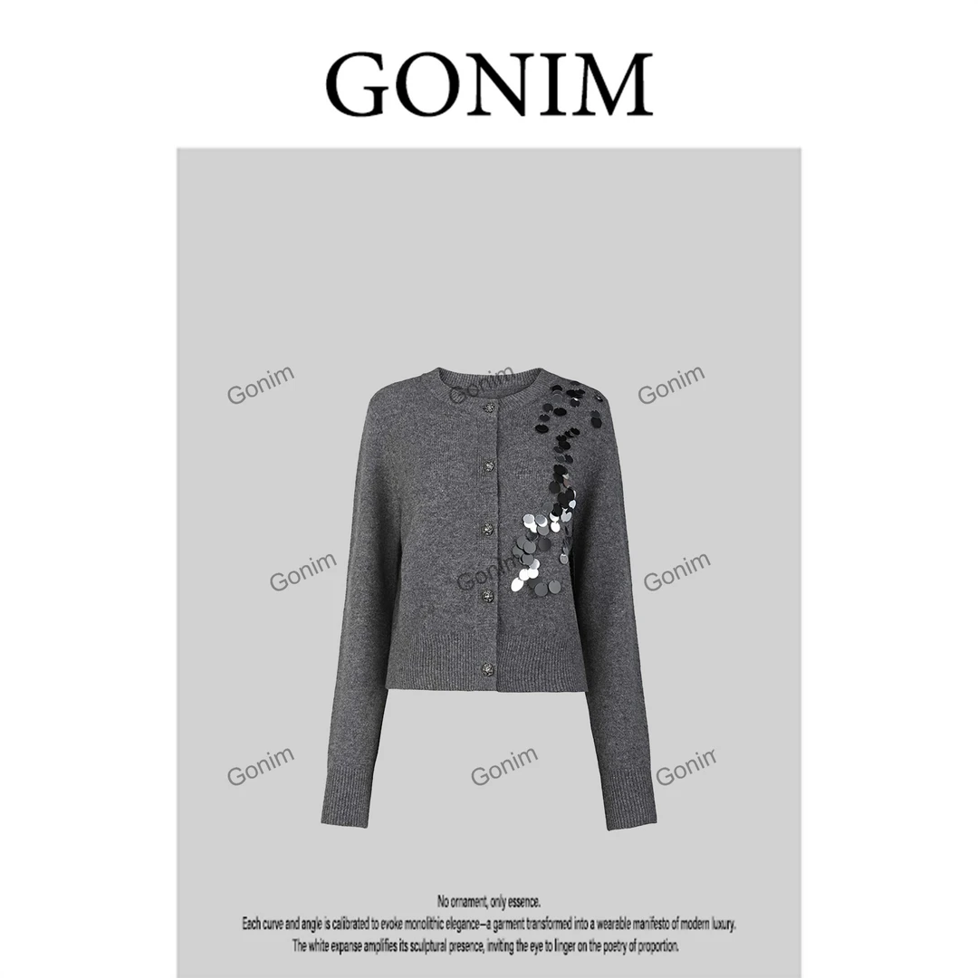 Gonim· 亮片流星’2025早秋针织网红女时尚门襟气质开衫女