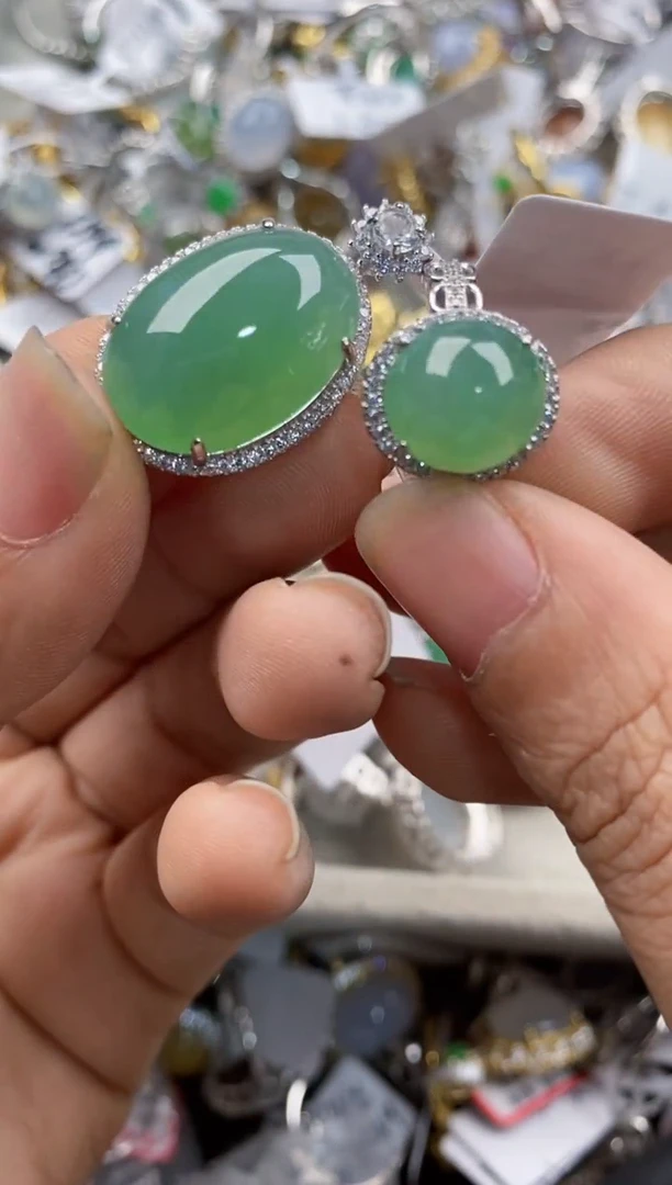 银S925镶嵌戒指翡翠3333----7