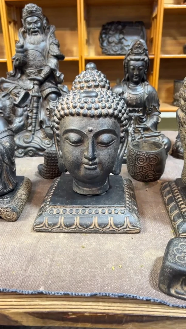 陶土【火山泥】小佛首+莲花底座