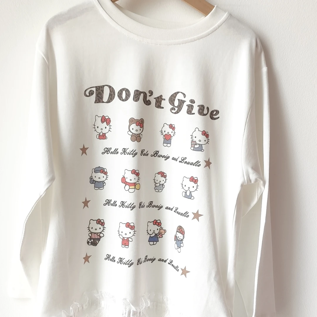 卡通风KT套头休闲风字母卫衣长袖上衣时尚春秋休闲白色百搭宽松