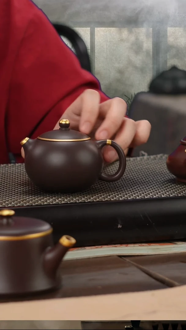 茶壶紫砂四号井茄皮紫泥描金西施130cc