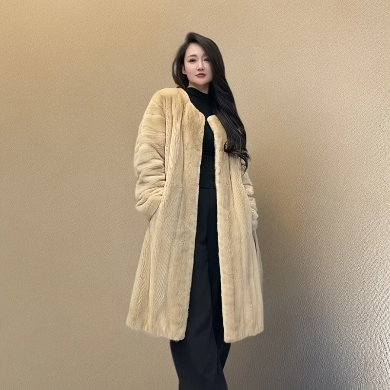 Aurelia米黄全抽刀进口天鹅绒紫金二短温柔风貂皮大衣