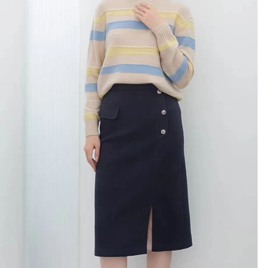 SHIMENG/诗梦秋冬气质女士高腰开叉显瘦优雅时尚半裙SQQ8BC091