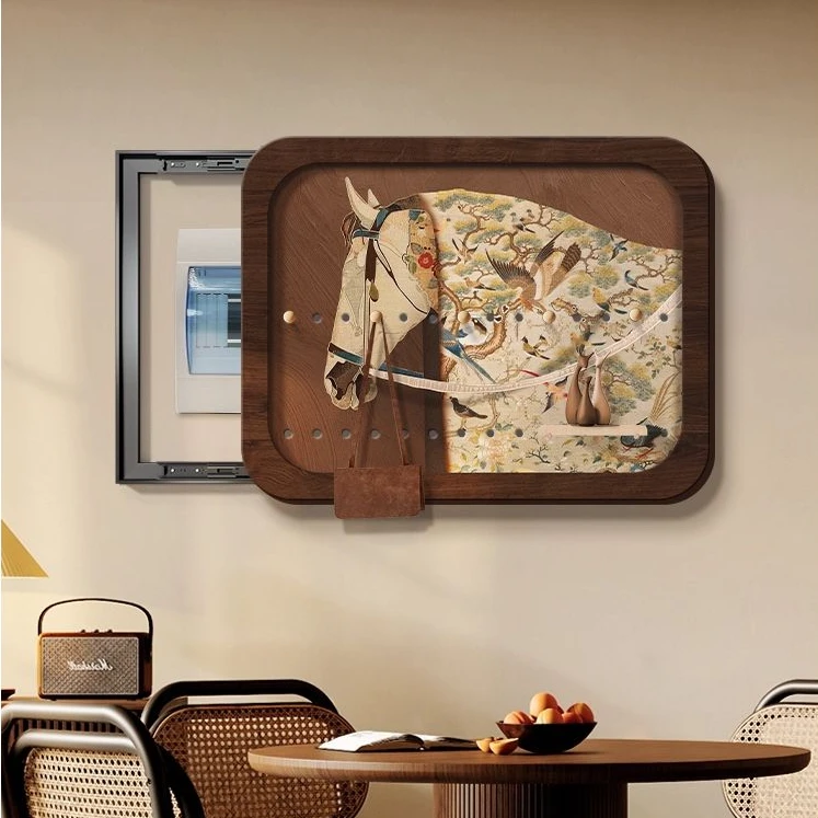 中古风马到成功电表箱装饰画洞洞板配电箱弱遮挡置物架电闸箱挂画